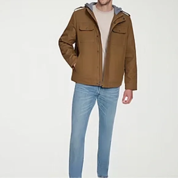 Levi's Military Mens Sherpa Lined Hooded Midweight Work Jacket Size Small Brown - Picture 1 of 11